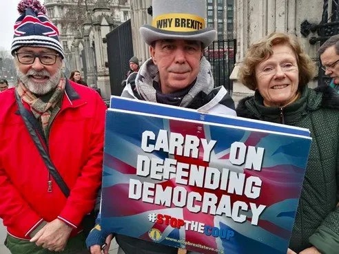 Hilary and Stewart supporting SODEM and Steve Bray (Mr Stop Brexit) 2020, photo used with permission